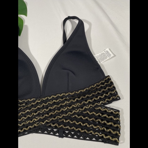 NEW‎ River Island [ 2 ] Elastic Wrap High Apex Bikini Top in Black/Gold - Picture 5 of 11